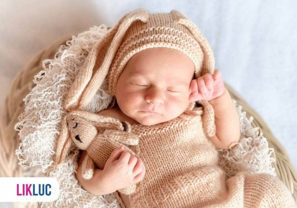 Bebê dormindo segurando ursinho