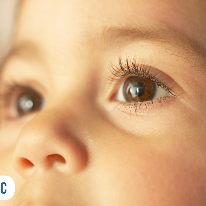 Olhos de criança com cílios longos e expressivos