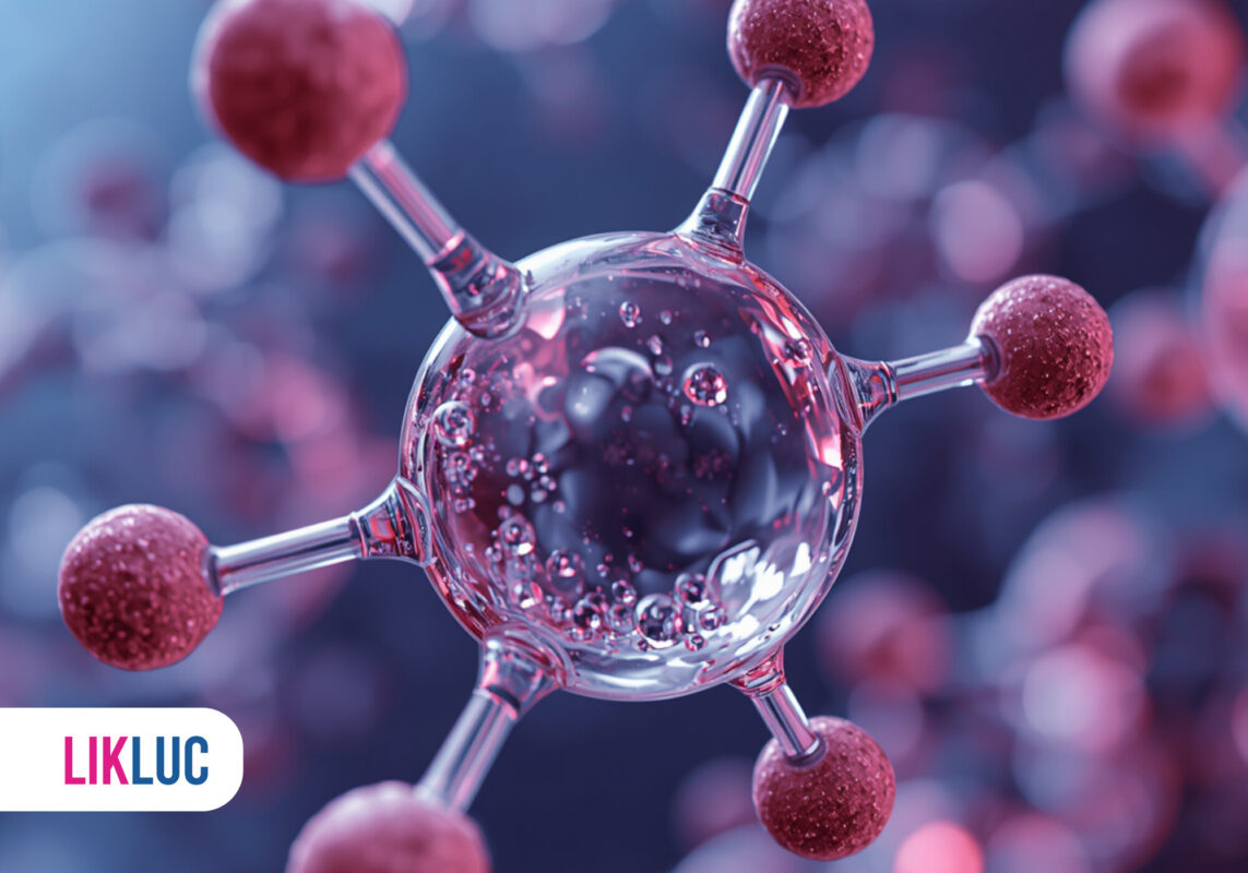 Imagem de uma célula molecular em fundo colorido