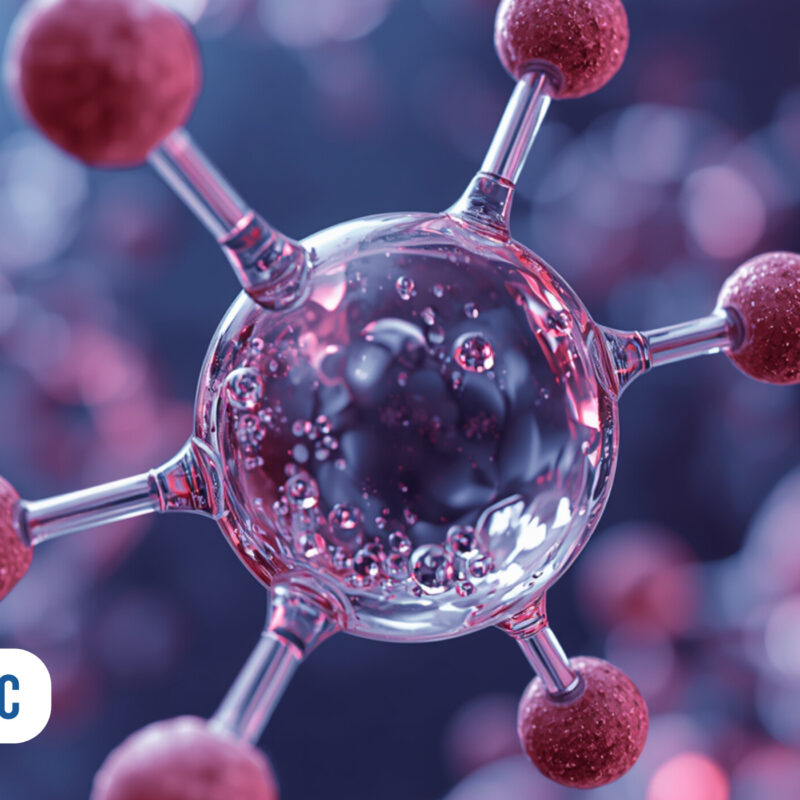 Imagem de uma célula molecular em fundo colorido